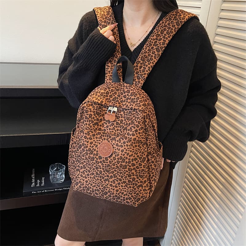 Leopard Print Backpack for Women 2025 Large Capacity Double Shoulder Bag College Student Trendy Casual Commuter Backpack Hot Travel Bag