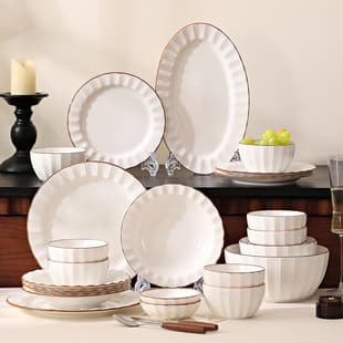 Pure White Dinnerware Moonlight Premium Home Embossed Light Luxury Ceramic Bowls Plates Set Ceramic Set