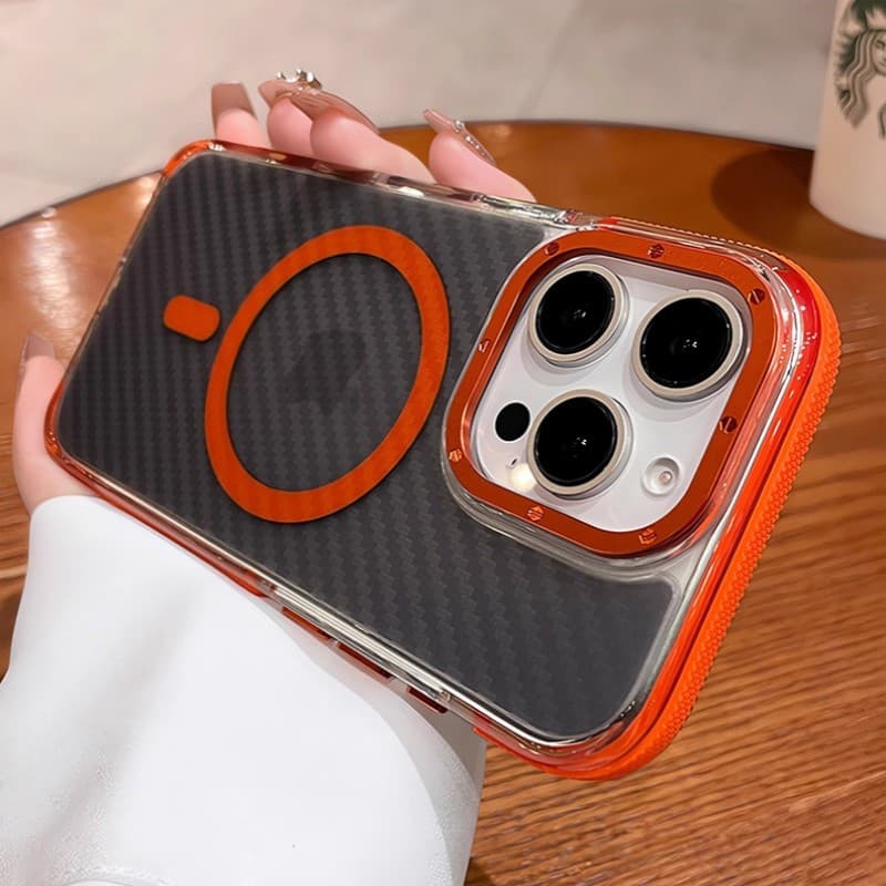 Compatible with iPhone 17 Pro Max Magnetic Carbon Fiber Texture PC Magnetic Apple 16 Airbag Shockproof Heat Dissipation Protective Case