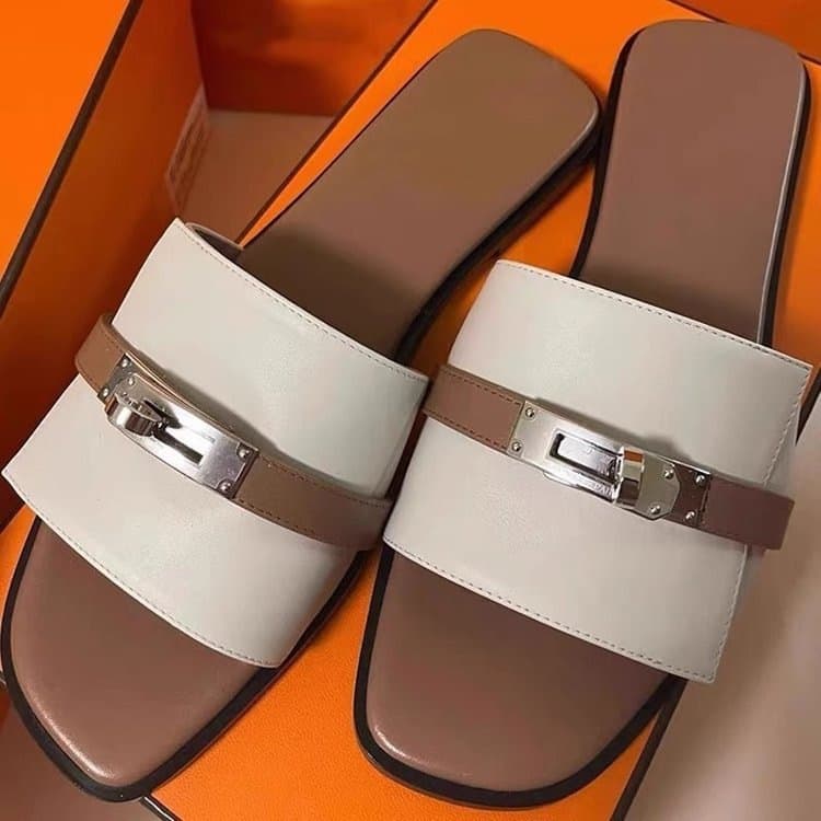Women's Letter Buckle Strap Sandals 2026 Summer New Trendy Sexy Flat Square Toe Open Toe One-Band Beach Slides