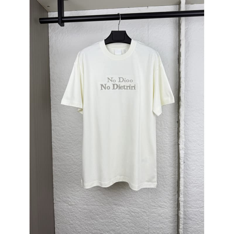 Dior-Style 25Ss T-Shirt with Letter Embroidery on the Chest, Casual Loose Fit, Unisex, Authentic Version, Crew Neck, Short Sleeve