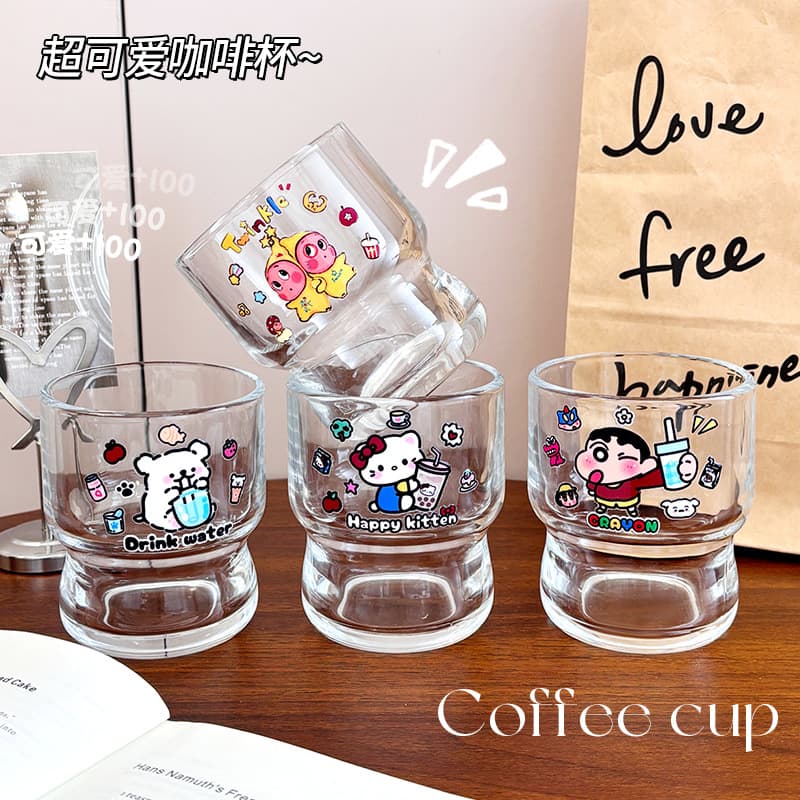 Ins Glass Coffee Cup Premium Creative Cartoon Home Water Cup for Women Students Iced Americano Milk Cup