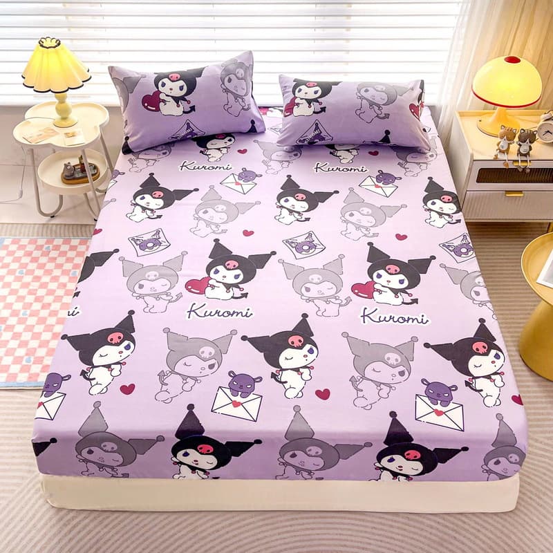 Cross-Season Sanrio Cartoon Fitted Sheet Single Piece Brushed Mattress Cover Anti-Slip Protector for Kids and Students