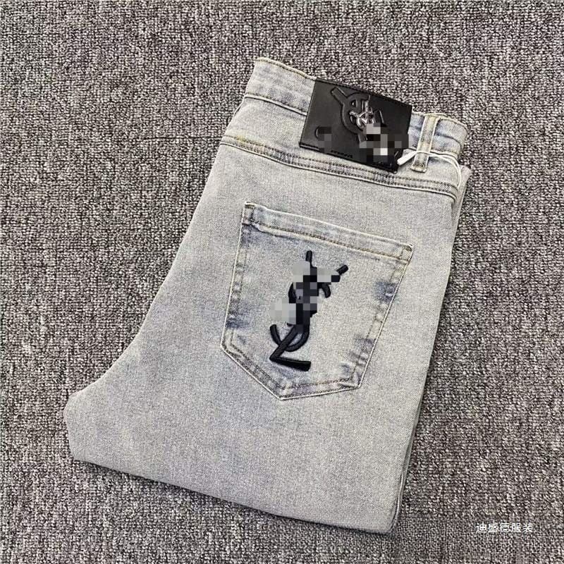1:1 Correct Version, Low Gray Bottom Letter Men's Slim Fit Jeans, Spring/Summer Gray, In Stock, Korean Basic Style