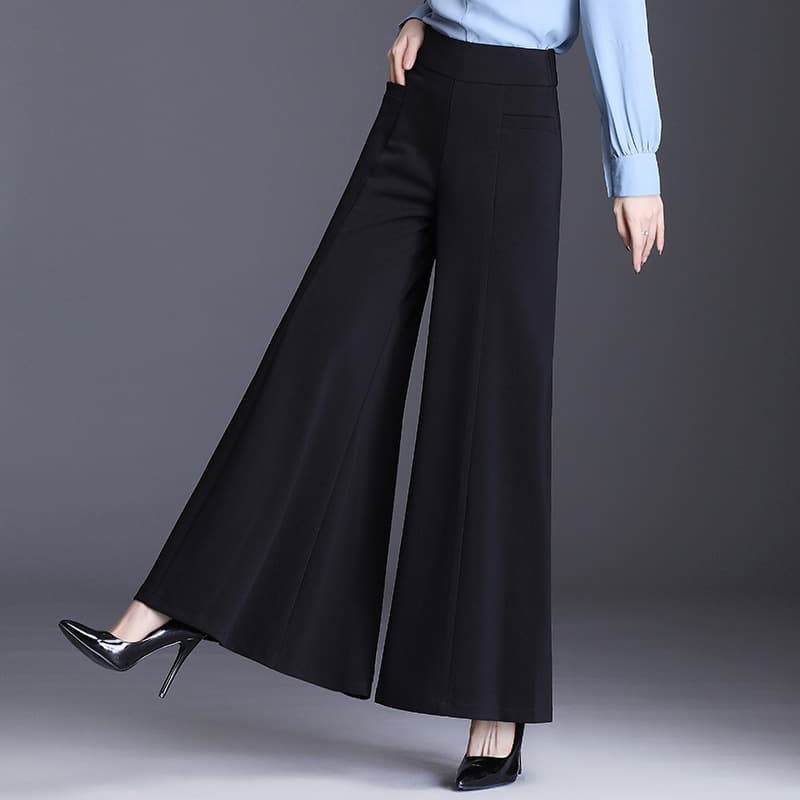 Black High Waist Drapey Wide Leg Pants Women's Spring Autumn Loose Skirt Pants Long Slimming Trousers Elegant Commute Style