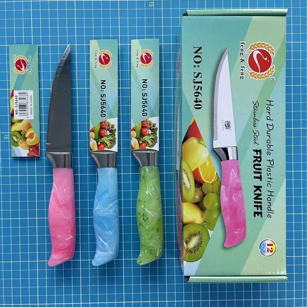 Yangjiang Fengzhi Feng feng&feng 5640 Flow Pattern Colored Handle Fruit Knife, Fengzhi Feng Stainless Steel Cutlery