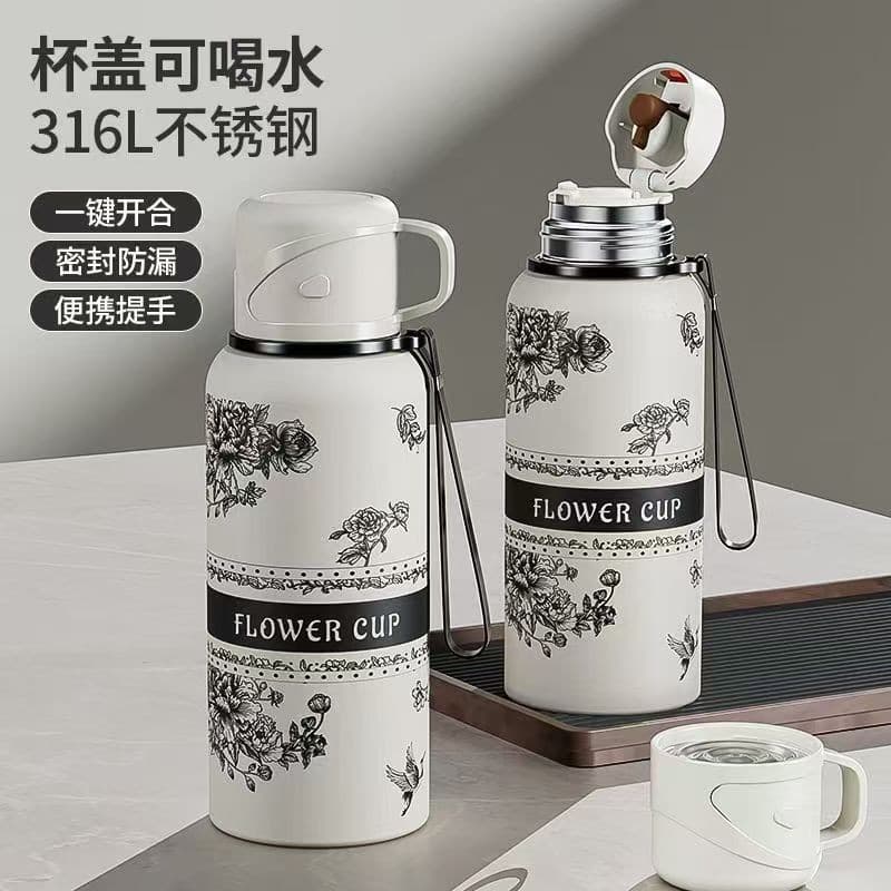 Gardenia Stainless Steel Insulated Tumbler 316 Large Capacity High Aesthetic Water Bottle for Men and Women, Outdoor Portable Sports Flask