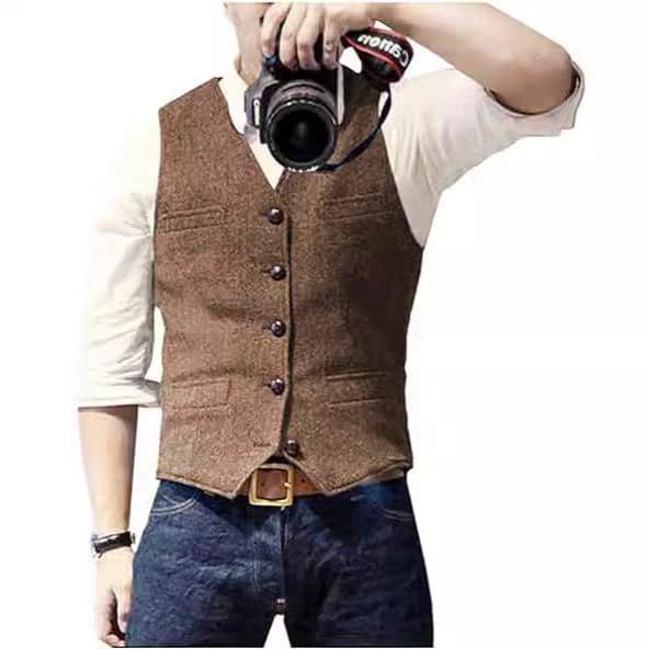 2026 New Arrival Herringbone Wool Men's Vest for Amazon AliExpress Suit Vest Wedding Banquet