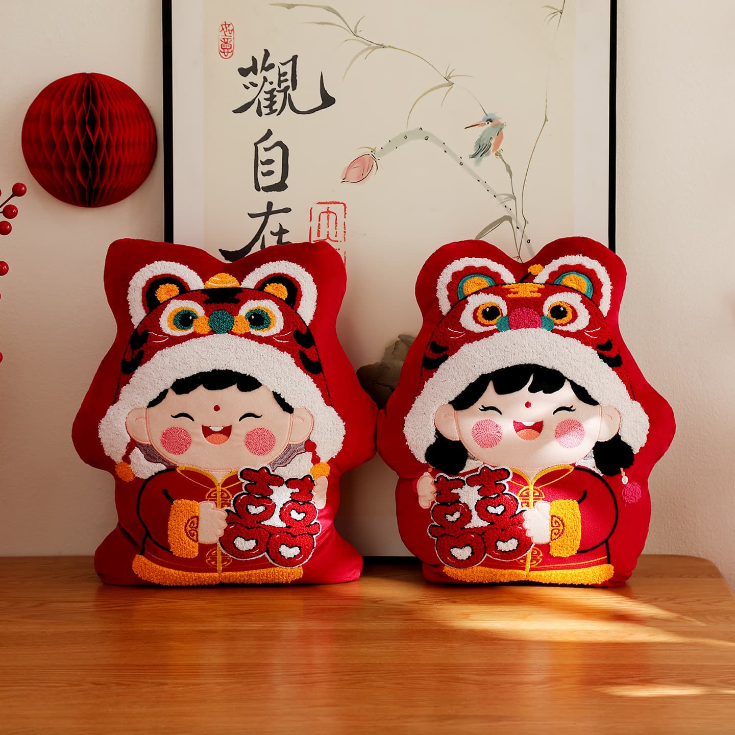 Wedding Pillow Pair Red Bed Pressing Dolls New Room Setup Mascot, Newlywed Bed Festive Plush Toys