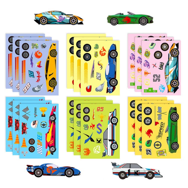 Super cool racing car assembly diy children's puzzle toy stickers new educational children's DIY stickers racing face changing stickers