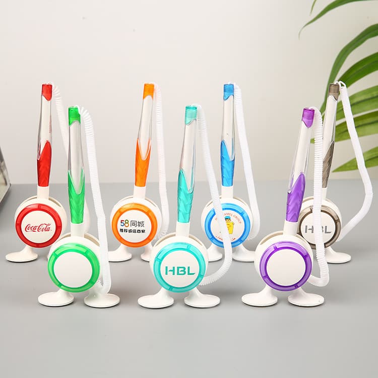 Stick-on fixed desktop sign pen for business counters, creative table gel pen with advertising logo, black sign pen