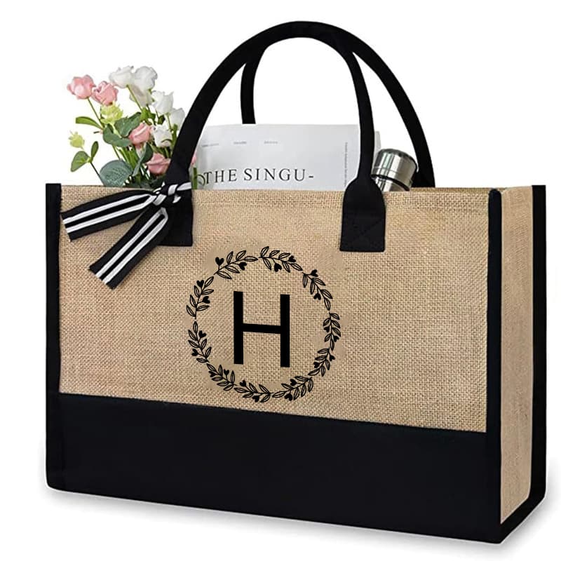 Amazon Cross-border Europe and America Canvas Tote Bag Women Laminated Black and White Letter Tote Bag Custom tote bags