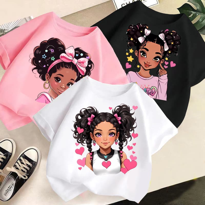 New Cross-Border Trade Kids Cute Cartoon Print T-Shirt Girls Short Sleeve 2025 New Fashion Summer Children's Clothing