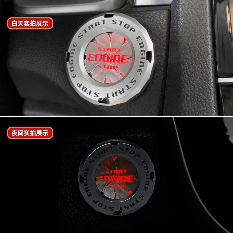 Car light-transmitting one-button start decorative cover rotating modified ignition button start switch hidden protective cover light-transmitting