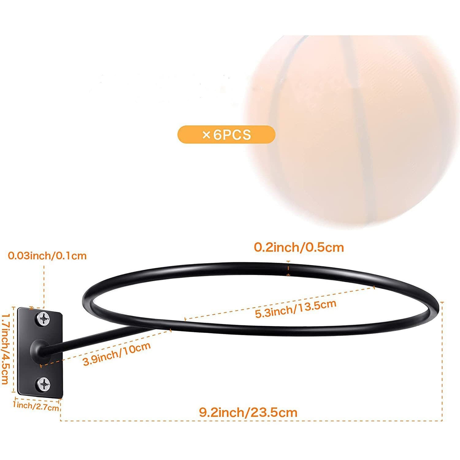 Wall-Mounted Ball Holder with Reinforced Hoop Ring, Football and Basketball Display Stand, Supportive Hanging Storage Rack for Balls