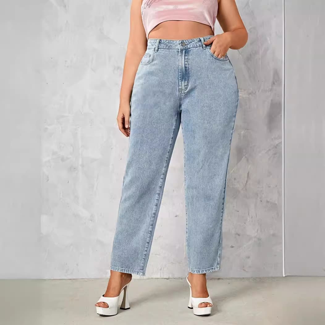 Cross-border European and American Plus Size Denim Harem Pants for Curvy Women, Stretch Tapered, High-Waist Slimming, TEMU Amazon SHEINTK
