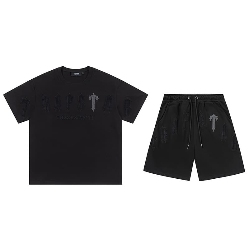 Summer Trapstar Gradient Letter White Blue Towel Embroidery Short Sleeve T-Shirt Shorts Men Couple Casual Set