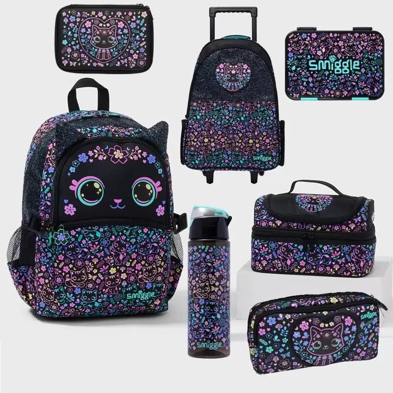 Smiggle Cartoon Cat Children's Backpack, Large Capacity Primary School Student Backpack, Casual and Cute Fashion Style