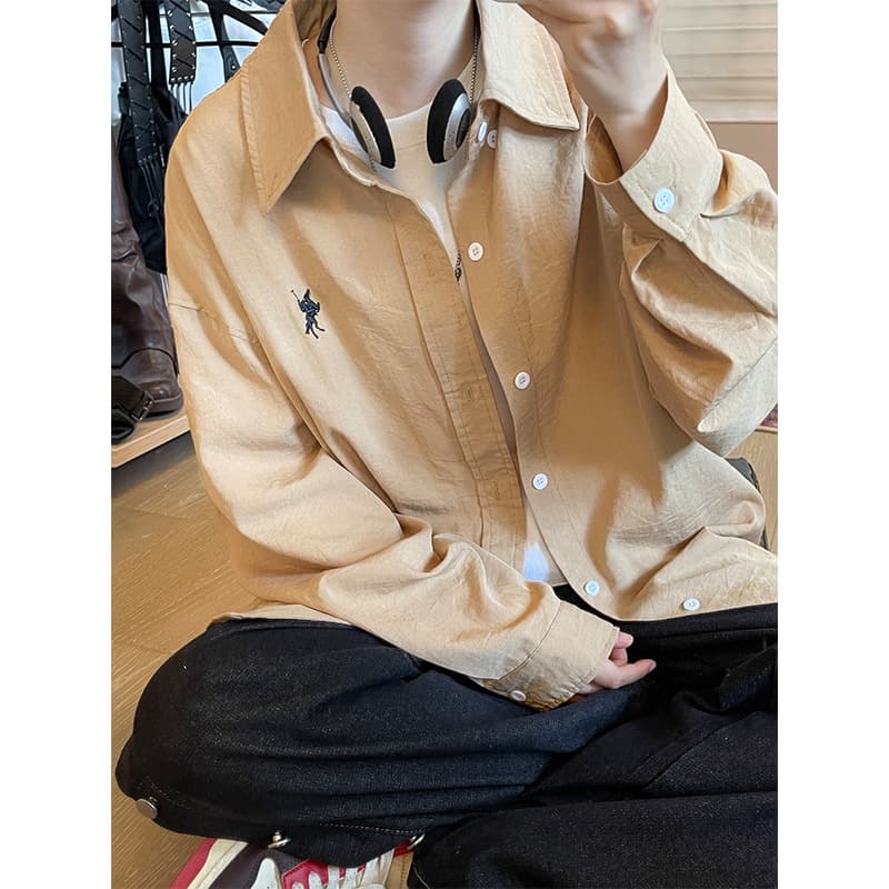 AMI Small Heart Embroidered Shirt Spring and Fall New Unisex Solid Color Shirt