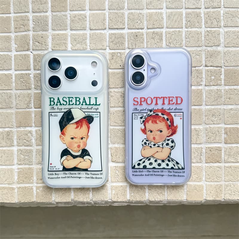 American Retro Cute Pout Boy Girl for iPhone 17 Pro Max Apple 16 Phone Case 15 Dual-Layer