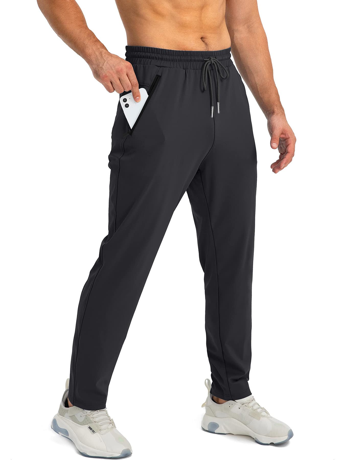 Men's Sporty Loose Fit Running Trousers Quick Dry Casual Long Pants Nylon Fabric Comfortable Straight Leg Zipper Decoration