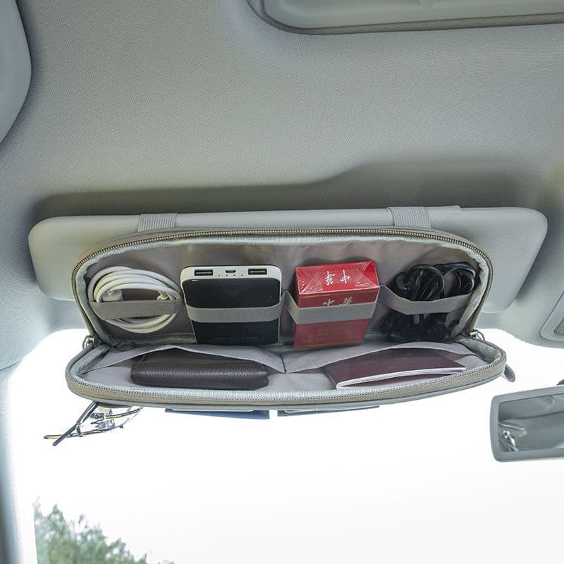 Car sun visor cover storage multi-functional car glasses clip card holder leather storage bag card holder car interior