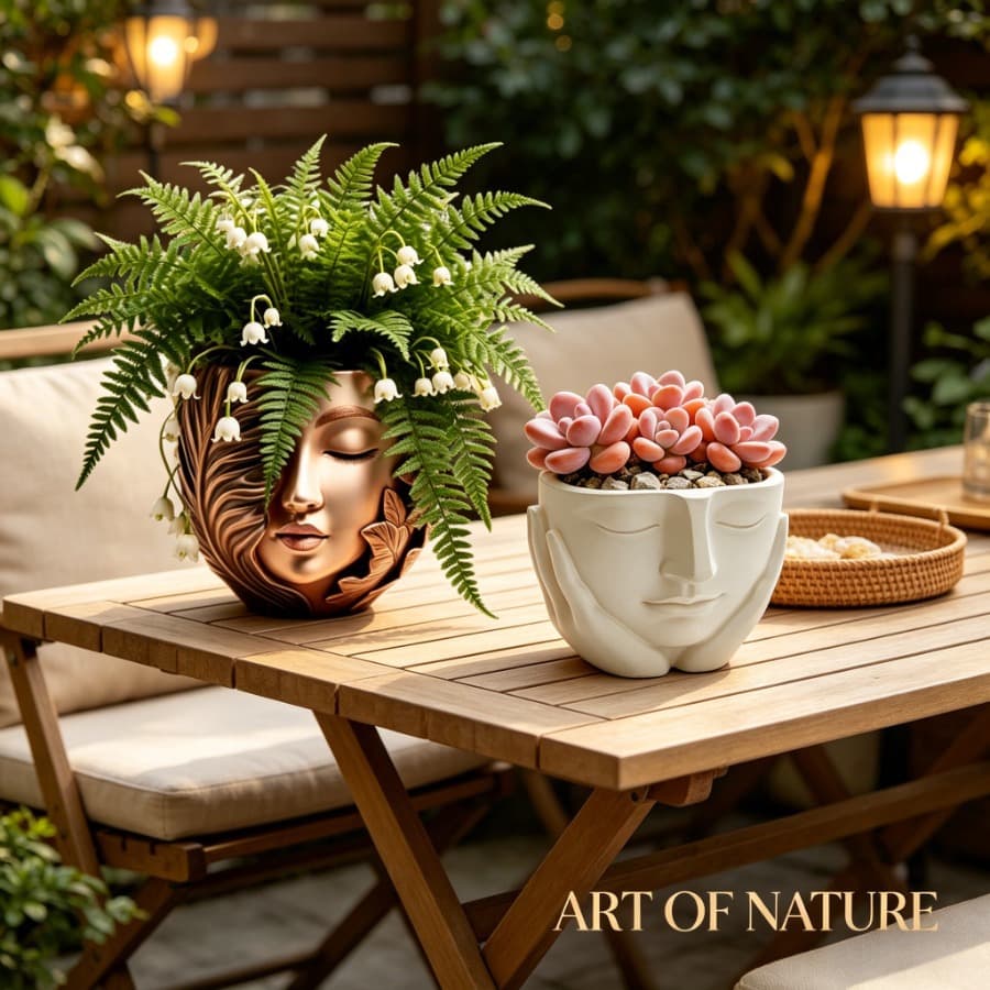 2-piece set of artistic human face flowerpot silicone mold, light luxury abstract portrait, DIY aromatherapy plaster glue green plants