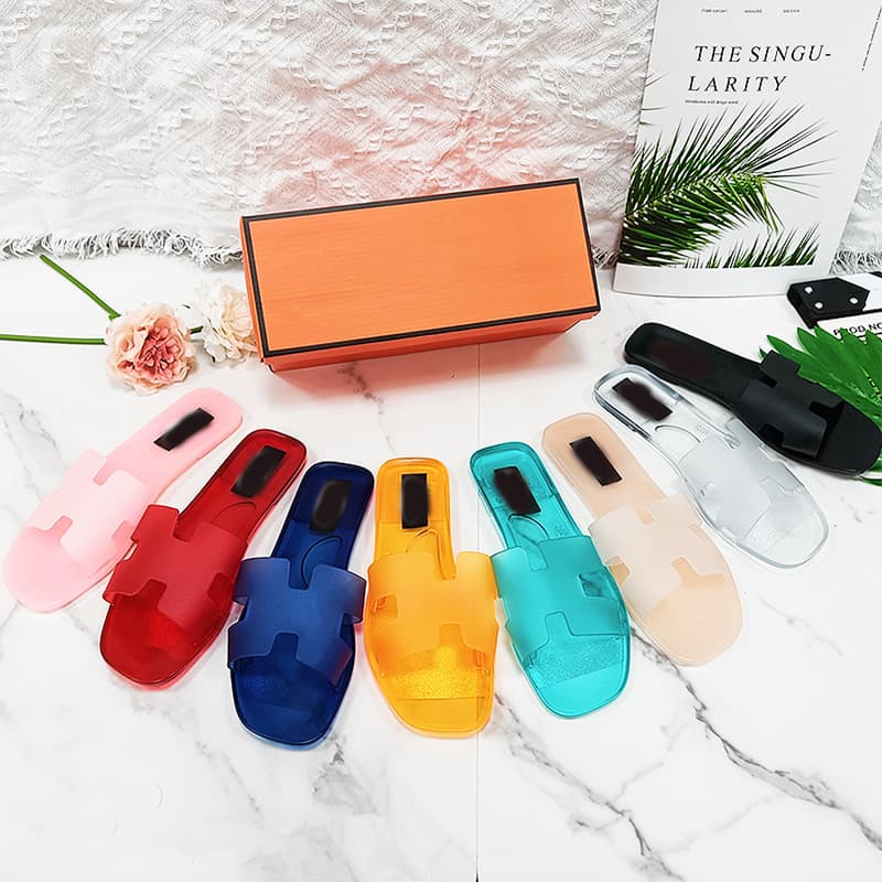 Women's Slippers 2022 Summer New Flat Sandals Jelly Color Crystal Slippers European and American Export Slippers