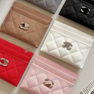 Trendy Premium Stitching Card Holder Card Case Vehicle License High-Grade Leather Multi-Slot Designer Style Chanel-Inspired Rhinestone Logo