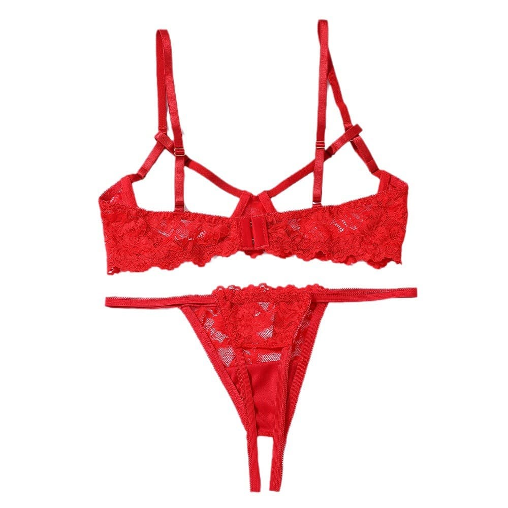 Sexy Lingerie Set with Crotchless Design, Amazon Hot Selling Cross-Border Sexy Bra Lace Hollow Two-Piece Set