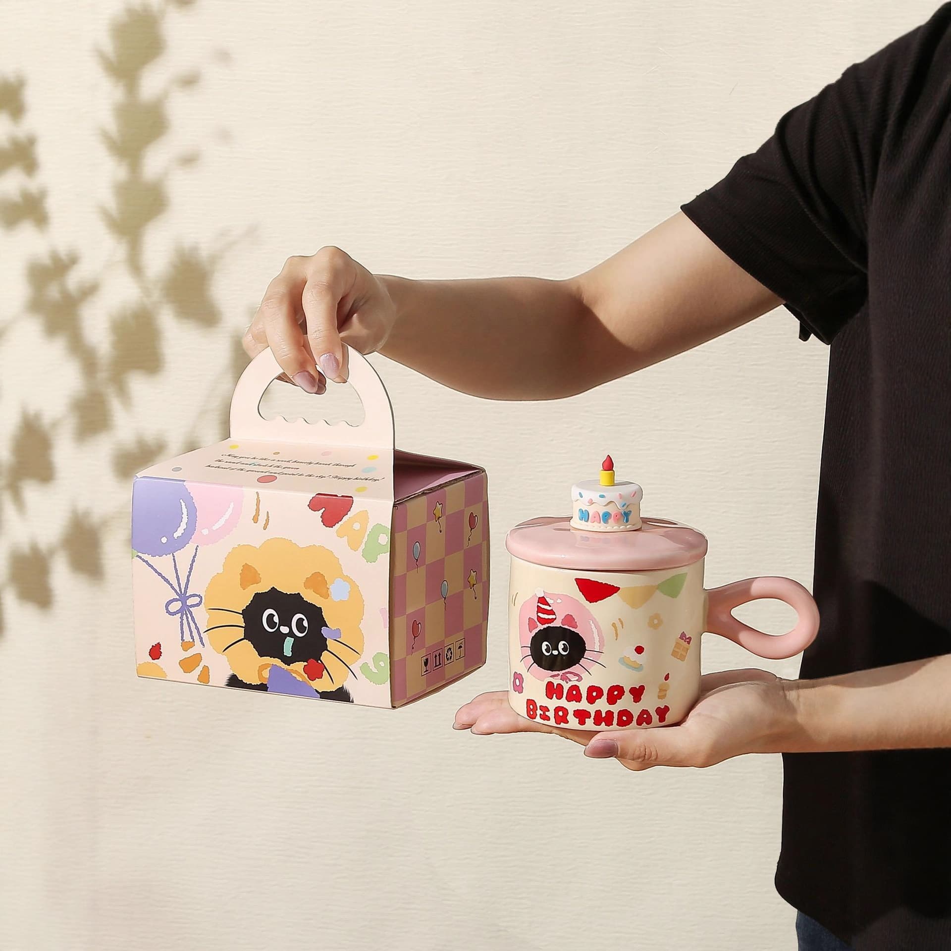 Cat Birthday Gift Mug High Aesthetic Office Women's Water Cup Souvenir Cartoon Ceramic Cup with Lid