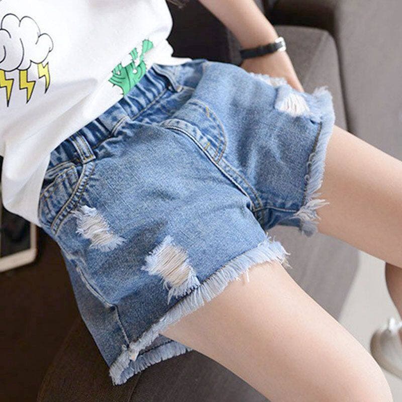 Summer Girls Denim Shorts for Ages 3-14, Fringe, Ripped, School Uniform Style