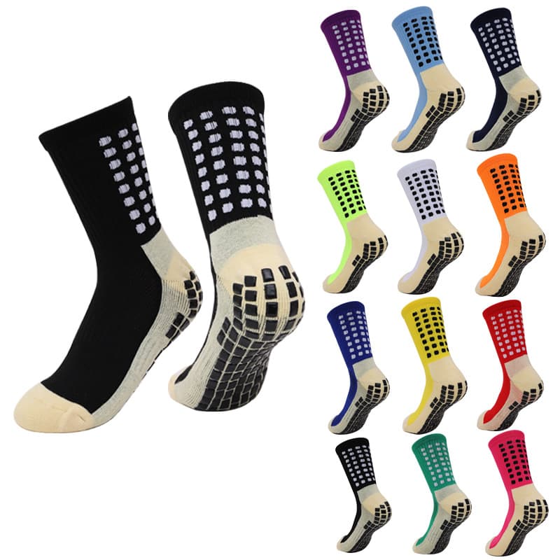 Towel Bottom Soccer Grip Socks with Anti-Slip Rubber Blocks, Mid-Calf Sports Training Socks for Men, Soccer Grip Socks