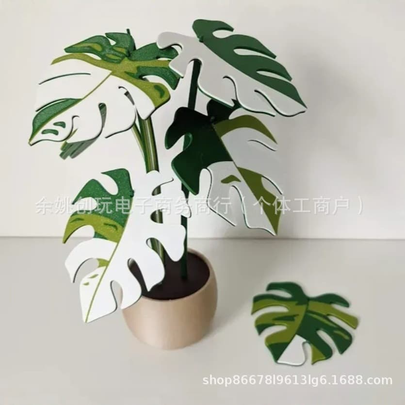Monstera Plant New Cross-Border Faux Monstera Coaster Simulation Green Plant Potted Indoor Decoration Plant Print