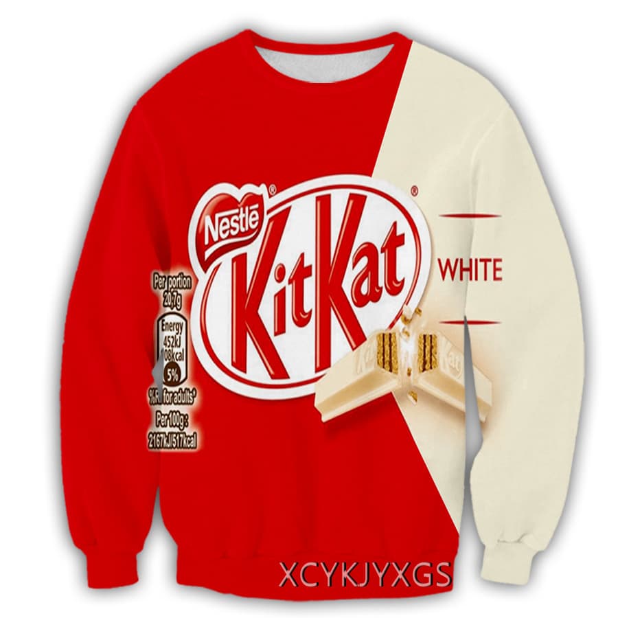 Factory Direct Cross-border Hot Selling Snack Kit Kat 3D Digital Print Sweatshirt Men's Fashion Round Neck Pullover Sweatshirt