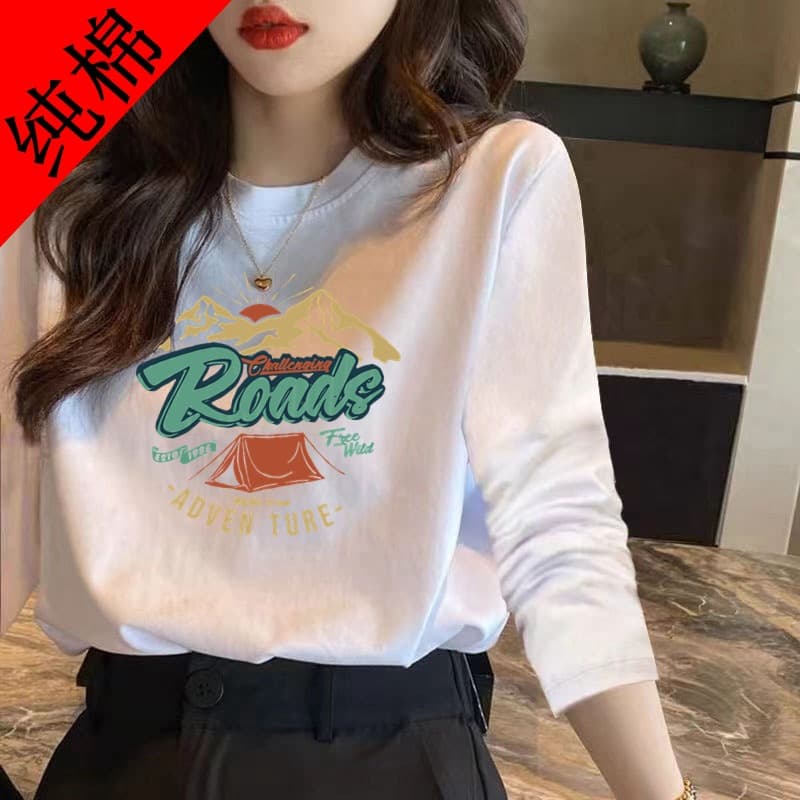 2026 New Long Sleeve T-Shirt Women's Cotton Top Wholesale Korean Style Student Loose Undershirt Ins Drop Shipping