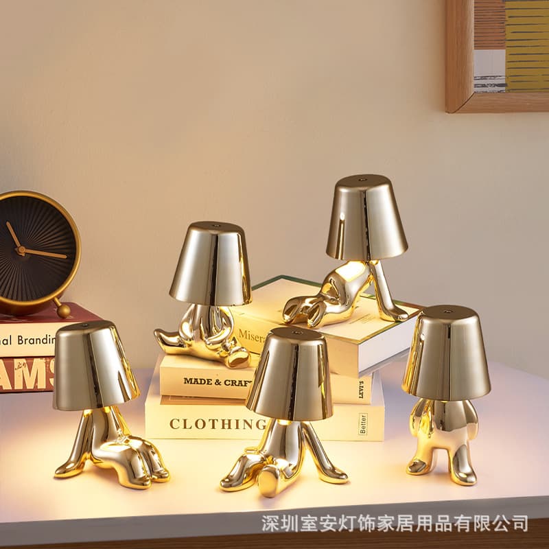 Cross-border Light Luxury Small Gold Figure Desk Lamp USB Rechargeable LED Touch Lamp Bedside Lamp Artistic Creative Night Light