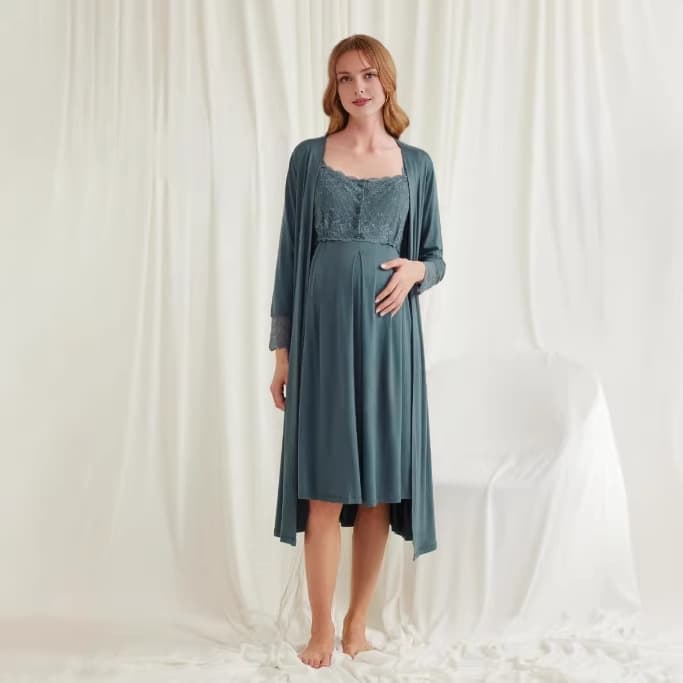 【In Stock 6108】Cross-border Maternity Nightgown, Nursing Dress, Postpartum Breastfeeding Long Sleepwear for Pregnant Women