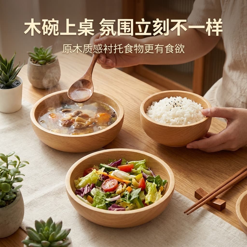 Wholesale Flat Bottom Rice Bowl Wooden Bowl Large Salad Bowl Wooden Salad Noodle Bowl Baby Wooden Bowl Cedar Wood Wooden Bowl