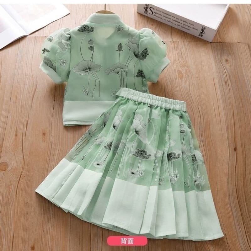 Girls' Chinese Style Set Summer New Children's Ancient Style Horse Face Skirt Tang Suit New Chinese Style Light Fresh Hanfu