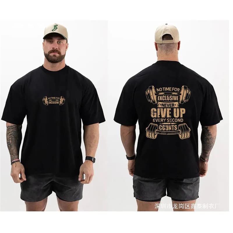 Men's Fitness Knitted Cotton T-Shirt Muscle Gym Short Sleeve Crew Neck Stereoscopic Decoration Summer Fashion Casual Top