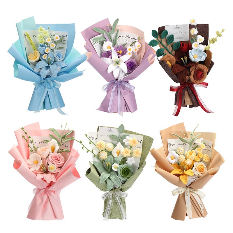 Handmade wool crocheted lily rose calla lily eternal flower bouquet crochet material package teacher Chinese Valentine's Day gift