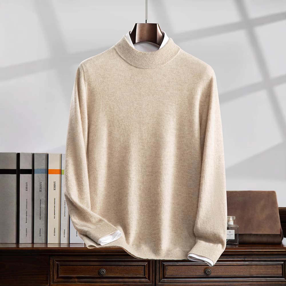 2026 New Winter Cashmere Sweater Men's Half Turtleneck Thick Pullover Knit Casual Loose Inner Layer