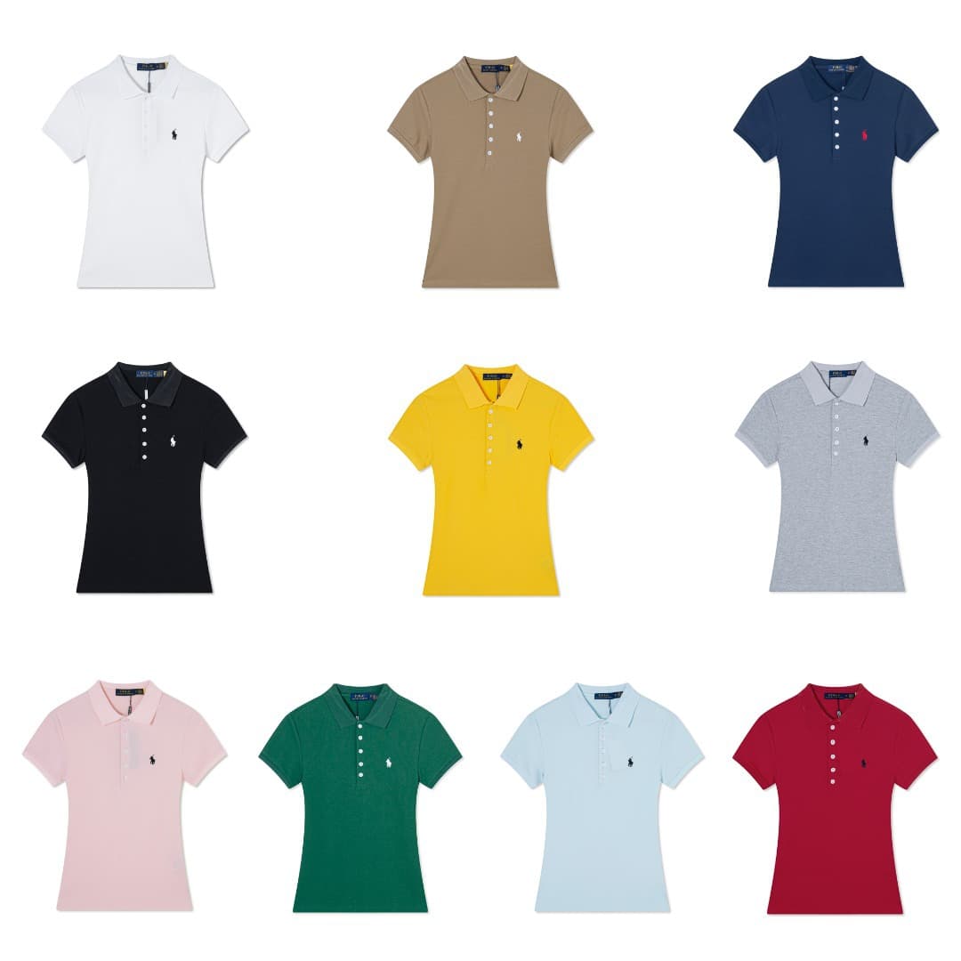 2026 American-Style Trendy Brand Rl Ralph Lauren Embroidered Logo Five-Button Classic Fitted Short-Sleeve Polo Shirt with Turn-Down Collar for Women