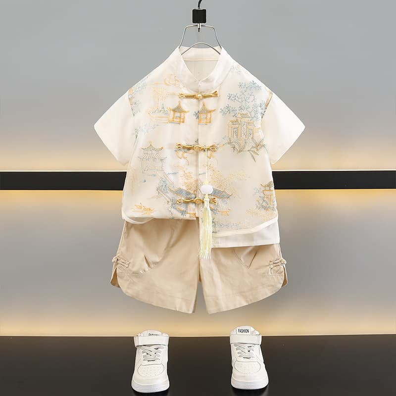 Hanfu Boys' Suit, New Chinese Style Summer Ethnic Costume, Baby's First Birthday Dress, Toddler's National Style Thin Summer Clothing