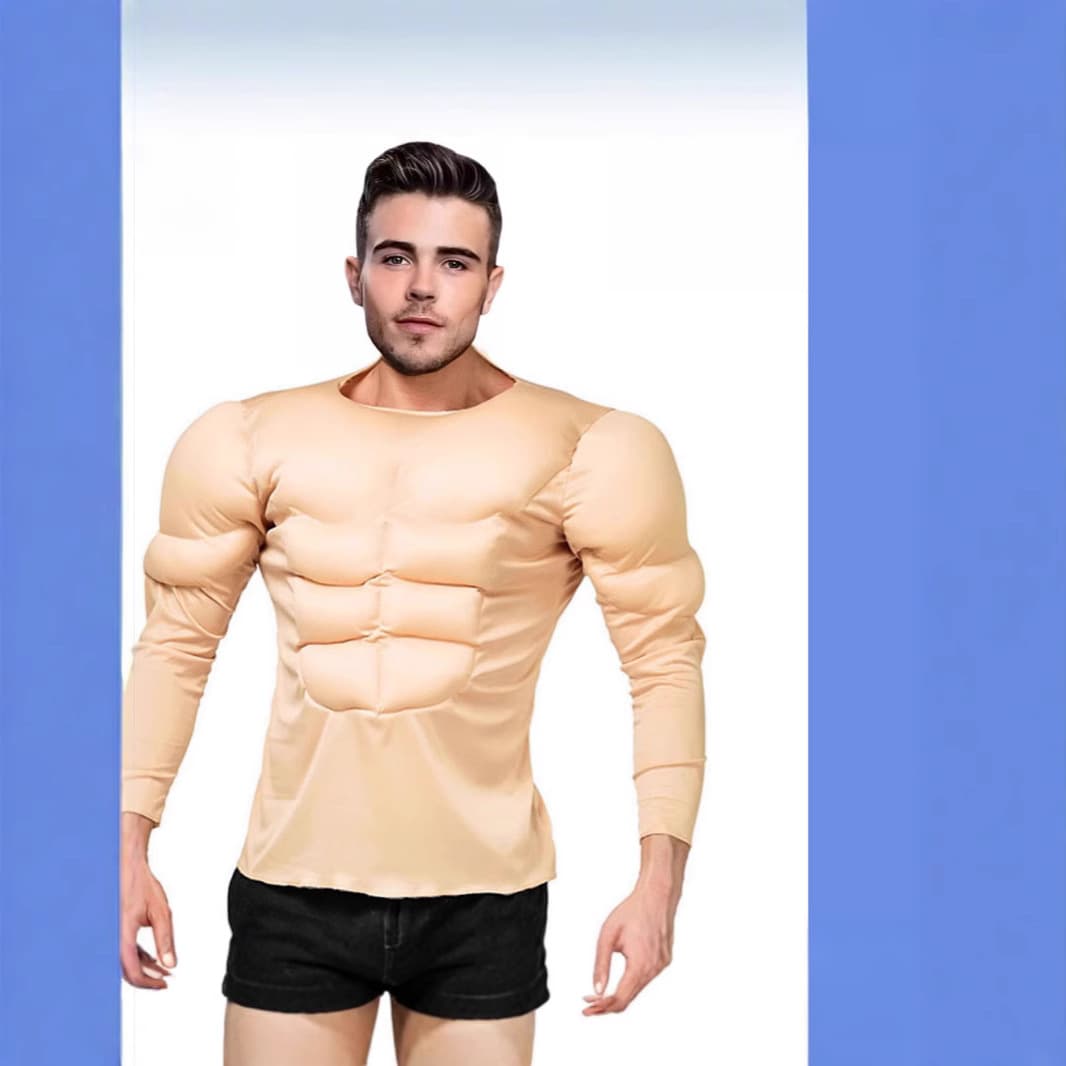 Cross-border Halloween Adult Muscle Suit Muscle Man T-Shirt Halloween Role-Playing Fake Abs T-Shirt Funny
