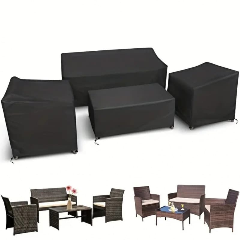4 pieces/set Patio Furniture Cover Heavy Duty Waterproof Outdoor Furniture Cover Rattan Windproof Black Belt Buckle and Drawstring