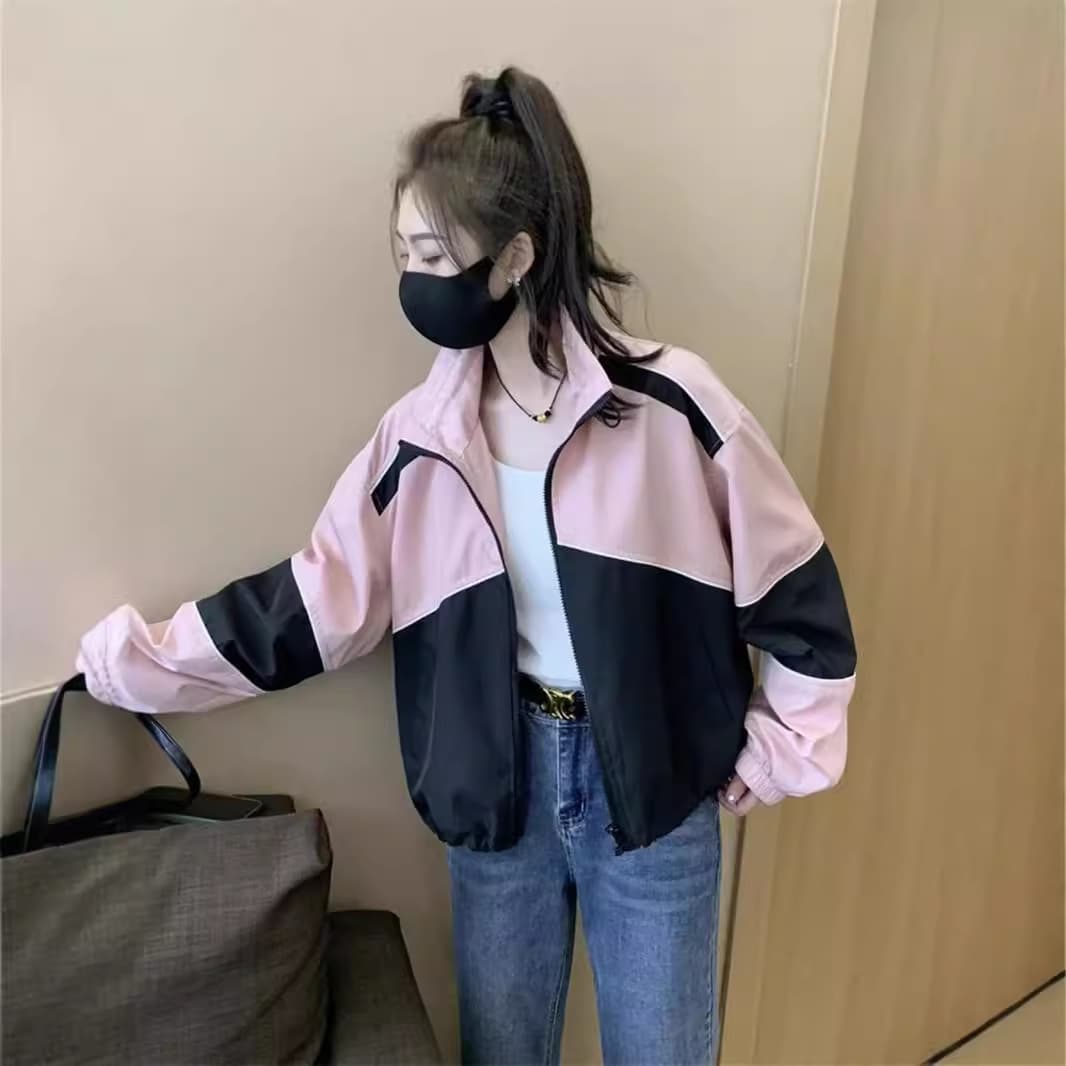 2024 Summer New Korean Style Casual Loose Fit UV-Protection Color-Block Baseball Jacket