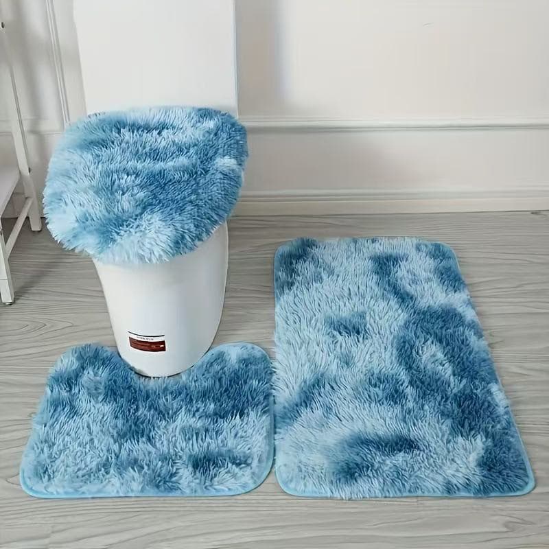 Cross-border Amazon hair silk tie-dyed shag carpet toilet three-piece set water-absorbent non-slip foot mat bathroom floor mat