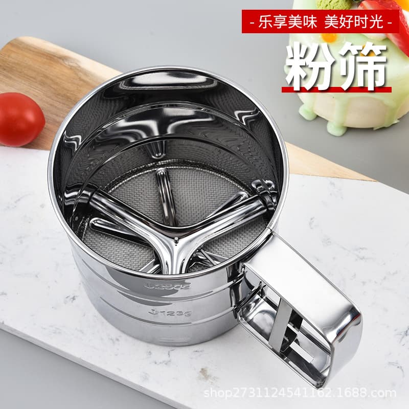Handheld Cup Type Semi-Automatic Stainless Steel Flour Sieve Baking Tool for Sugar Powder Separation Modern Simple Style
